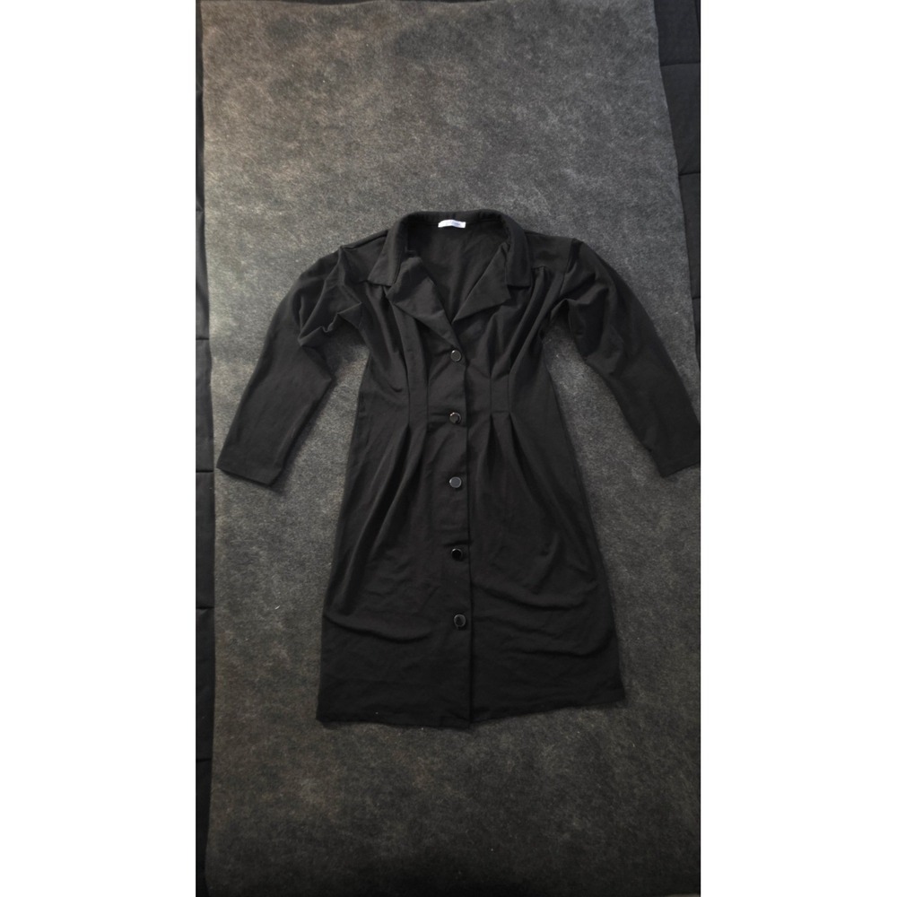 Zara Trafaluc Black Long Sleeve Button Down Notch Lapel Pleated Shirt Dress S